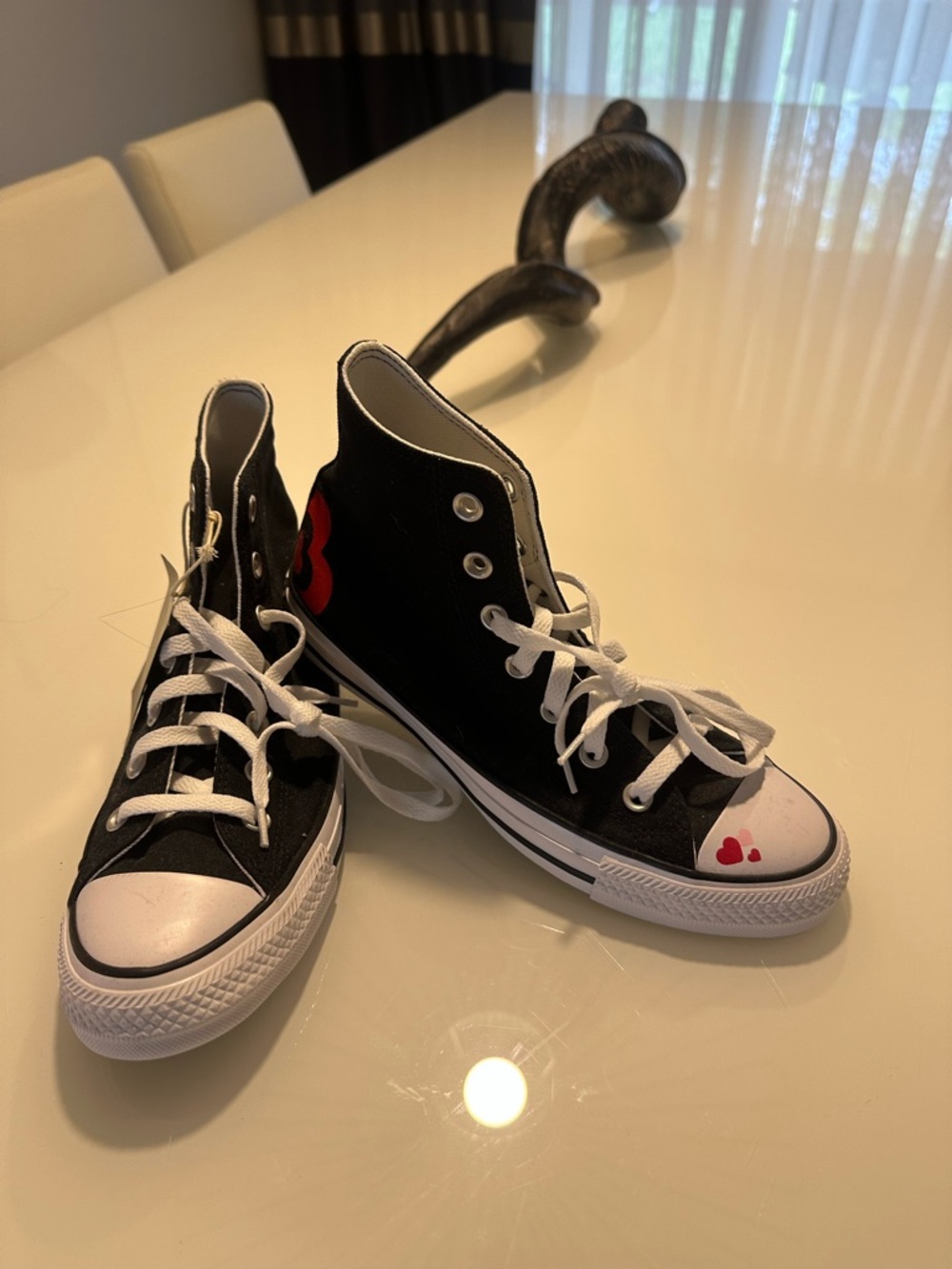 ConverBlack High-Top Kids Sneakers with Red Heart Accent